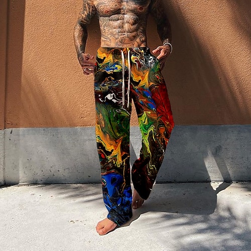 

Men's Trousers Beach Pants Drawstring Elastic Waist 3D Print Abstract Graphic Prints Comfort Breathable Casual Daily Holiday Streetwear Designer Blue Purple
