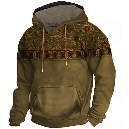 

Men's Pullover Hoodie Sweatshirt Yellow Khaki Brown Hooded Graphic Geometric Patchwork Print Work Sports & Outdoor Daily 3D Print Basic Streetwear Casual Spring & Fall Clothing Apparel Hoodies