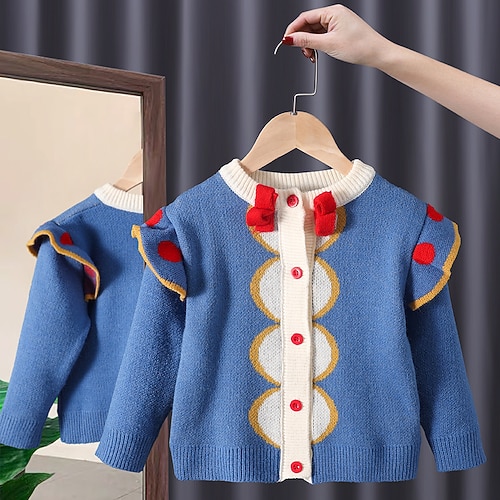 

Kids Girls' Cardigan Graphic School Long Sleeve Active 3-6 Years Winter Blue