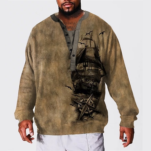 

Hombre Sudadera Pull-over Marrón Cuello Mao Estampados Bote Estampado Diario Deportes Noche Impresión 3D Talla Grande Básico Design Casual Primavera Otoño Ropa Compass Sudaderas con capucha