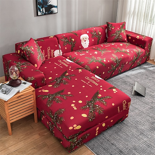 

Christmas Decoration Sofa Cover Stretch Slipcovers Soft Durable Couch Cover 1 Piece Spandex Fabric Washable Furniture Protector fit Armchair Seat/Loveseat/Sofa/XL Sofa/L Shape Sofa
