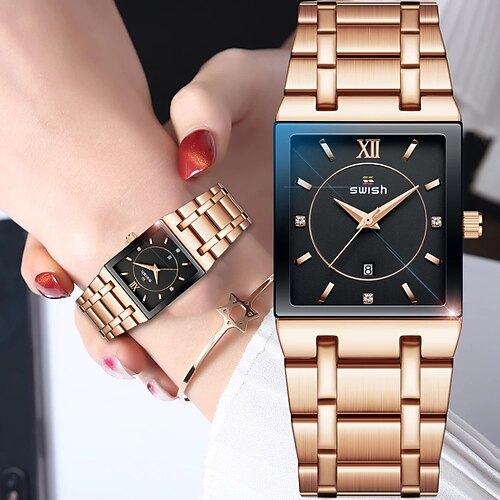 

SWISH Top Brand Luxury Gold Ladies Dress Simple Women Watches Fashion Square Quartz Watch Womens Business Waterproof Wrist Watch