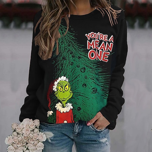 

Women's Sweatshirt Pullover Streetwear Black Graphic Grinch Christmas Round Neck Long Sleeve S M L XL 2XL 3XL