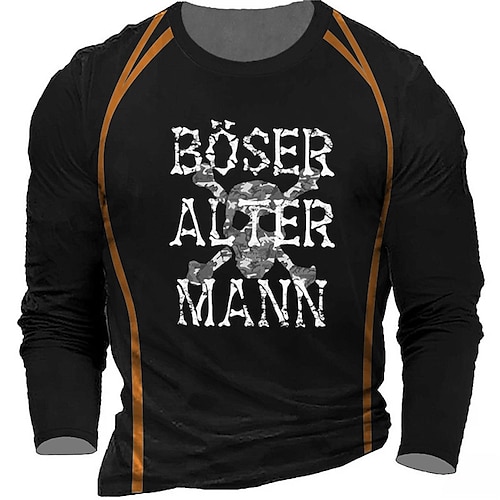 

Men's T shirt Tee Skull Letter Graphic Prints Crew Neck Black 3D Print Outdoor Street Long Sleeve Print Clothing Apparel Basic Sports Designer Casual