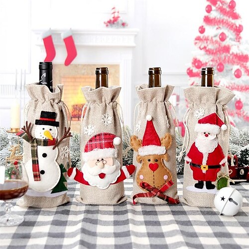 

Christmas Wine Bottle Set Christmas Decorations Santa Claus Snowman Elk Linen Red Wine Bottle Set