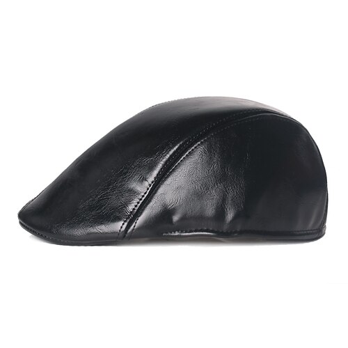 

Top Quality Winter Solid Color Leather Hat Vintage Men's Party Beret Warm Cap