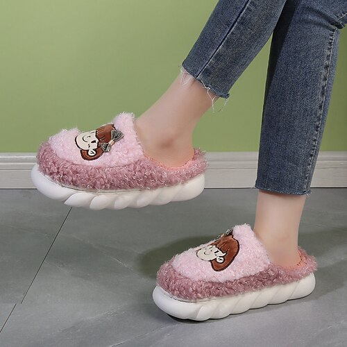 

Women's Slippers Home House Slippers Fleece Slippers Winter Flat Heel Round Toe Polyester Loafer Green Purple Rosy Pink
