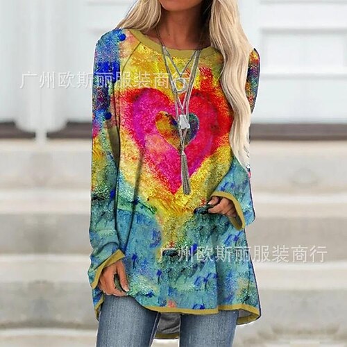 

osl foreign trade 2022 spring and summer new european and american amazon love color tie-dye printing casual large size t-shirt