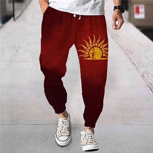 

Men's Joggers Trousers Drawstring Elastic Waist 3D Print Sun Graphic Prints Comfort Breathable Sports Outdoor Casual Daily Streetwear Stylish Black Red Micro-elastic / Designer