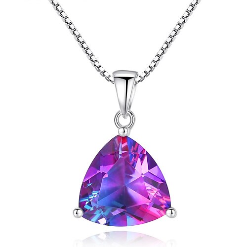 

Necklace Multicolor Synthetic Diamond S925 Sterling Silver Women's Simple Sweet Classic Luminous Wedding Geometric Necklace For Wedding Party