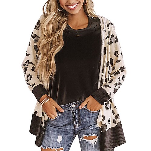 

Women's Casual Jacket Warm Breathable Outdoor Daily Wear Vacation Going out Pocket Print Open Front Hoodie Active Sports Comfortable Street Style Leopard Regular Fit Outerwear Long Sleeve Winter Fall