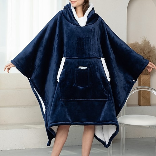 

Women's Pajamas Nightgown Wearable Blanket Hoodie Blanket Pure Color Fashion Simple Comfort Home FallDate Flannel Warm Breathable Pullover Pocket Hoodie Winter Navy Blue / Soft / Plush / Spa / Gift