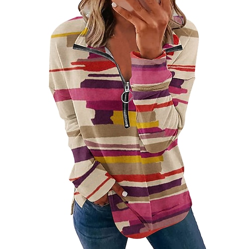 

Women's Sweatshirt Pullover Streetwear Zipper Green Blue Yellow Geometric Street V Neck Long Sleeve S M L XL 2XL