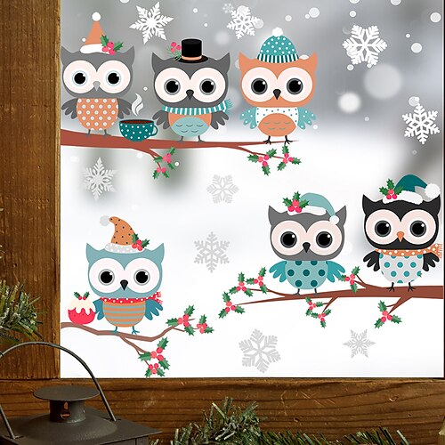 

PVC Static Christmas Owl Snowflake Glass Film Window Sticker Home Bathroom Decortion / Window Film / Window Sticker / Door Sticker Wall Stickers for bedroom living room