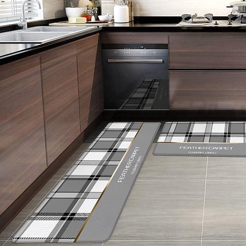 

Kitchen Floor Mats Lattice Non-Slip Waterproof And Oil-Proof Mats Dirt-Resistant Light Luxury High-End Wash-Free Rubber Door Mats