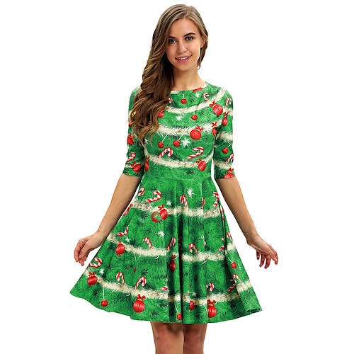 

Santa Claus Christmas Trees Dress Fancy Christmas Dress Women's Dailywear Christmas Christmas Carnival Masquerade Christmas Eve Adults Party Christmas Polyester Dress