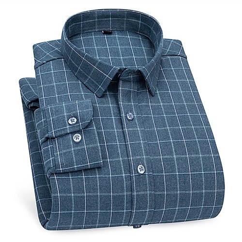 

Men's Dress Shirt Plaid Shirt Fleece Shirt Plaid Striped Turndown Blue-Green Blue Yellow Navy Blue Outdoor Street Long Sleeve Button-Down Print Clothing Apparel Wool Fashion Breathable Comfortable