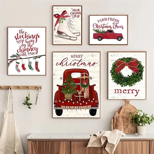 

1 Panel Christmas Prints/Posters Stocking Truck Car Wall Art Modern Picture Home Decor Wall Hanging Gift Rolled Canvas Unframed Unstretched