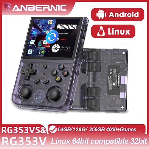 

RG353V Handheld Retro Game Console Support Dual OS Android 11 Linux 5G WiFi 4.2 Bluetooth RK3566 64BIT 64G TF Card 4450 Classic Games 3.5 Inch IPS Screen 3500mAh Battery