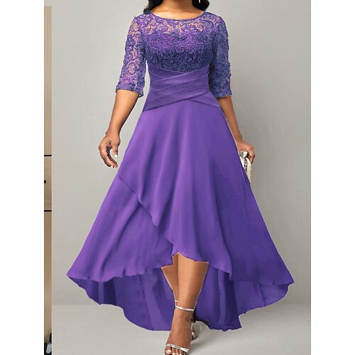 

Women's Plus Size Party Dress Floral Crew Neck Lace Half Sleeve Fall Spring Stylish Elegant Maxi long Dress Formal Party Dress