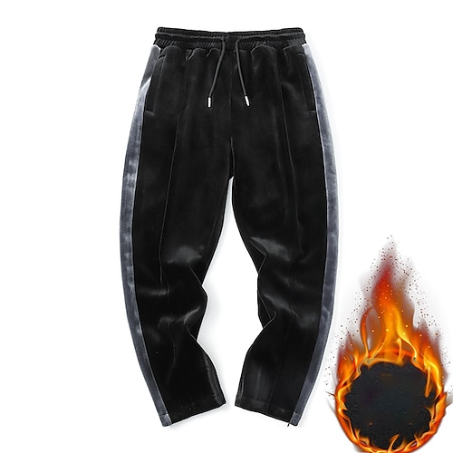 

Men's Sweatpants Fleece Pants Trousers Winter Pants Drawstring Elastic Waist Straight Leg Color Block Comfort Warm Casual Daily Going out Sports Fashion Grey Black