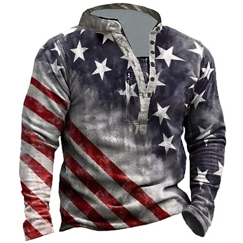 

Men's Sweatshirt Pullover Gray Standing Collar Graphic Prints National Flag Zipper Print Daily Sports Holiday 3D Print Basic Streetwear Designer Spring & Fall Clothing Apparel Hoodies Sweatshirts