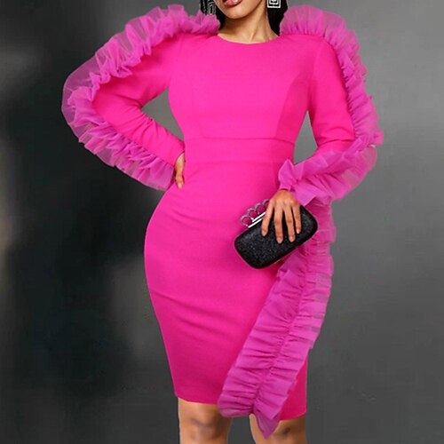 

Women's Plus Size Party Dress Pure Color Crew Neck Long Sleeve Fall Winter Stylish Elegant Sexy Knee Length Dress Party Dress
