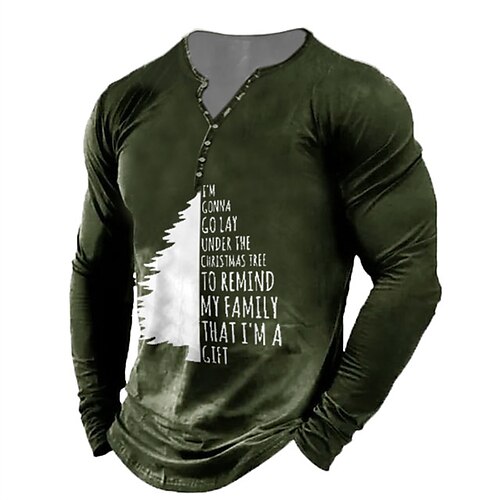 

Men's Henley Shirt T shirt Tee Tee Graphic Letter Henley Black Wine Army Green Navy Blue 3D Print Outdoor Daily Long Sleeve Button-Down Print Clothing Apparel Basic Designer Classic Comfortable