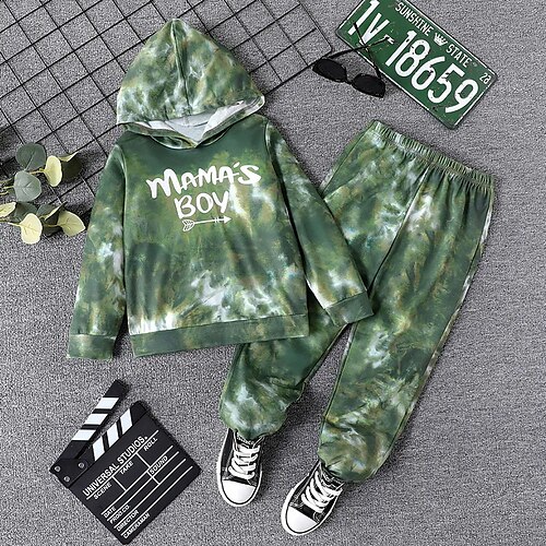 

Kids Boys Hoodie & Pants Outfit Tie Dye Long Sleeve Set Outdoor Sports Casual Winter Fall 7-13 Years Green