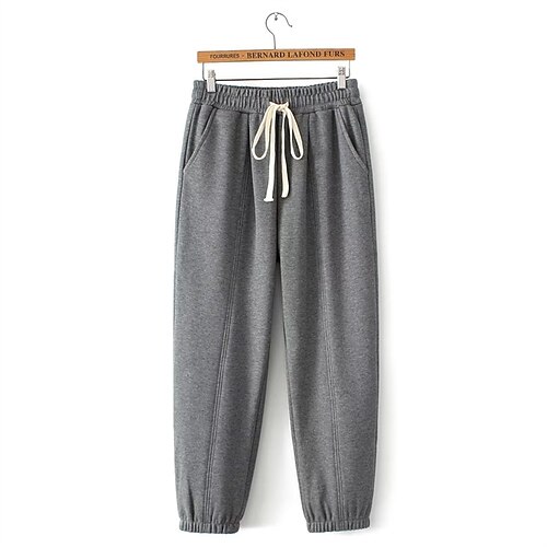 

Women's Plus Size Sweatpants Chinos Pocket Drawstring Solid Color Sporty Casual Casual Daily Natural Full Length Winter Fall Black Light Grey Dark Gray XL XXL 3XL 4XL / Cotton
