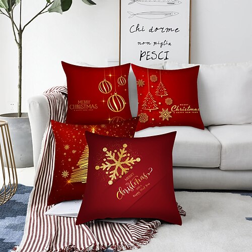 

Christmas Double Side Throw Pillow Cover 4PC Soft Decorative Square Cushion Case Pillowcase for Bedroom Livingroom Sofa Couch Chair Superior Quality Machine Washable