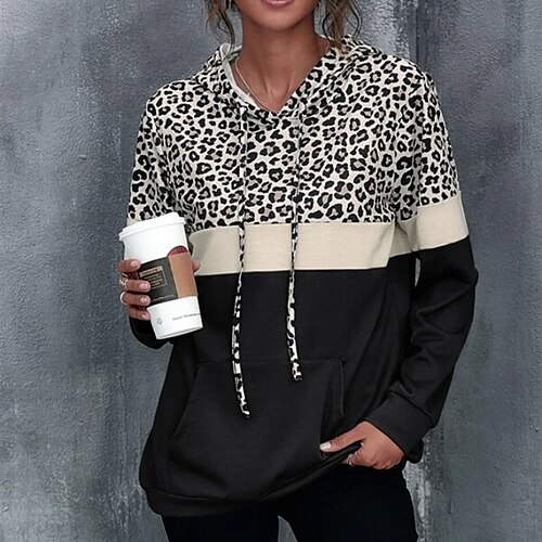 

Damen Hoodie Sweatshirt Kapuze Weiß Rosa Braun Leopard Gestreift Tasche Bedruckt Langarm Casual Festtage Brautkleider schlicht Mit Kapuze Standard S