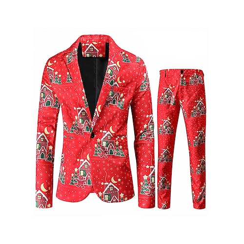 

Watermelon Men's Christmas Suits 2 Piece Patterned Standard Fit Single Breasted One-button 2022