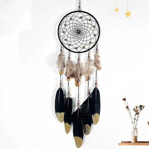 

Black Dream Catcher Santa Claus Handmade Gift with Peacock Feathers Luminous Feathers Wall Hanging Decor Art Wind Chimes Boho Style Car Hanging Home Pendant