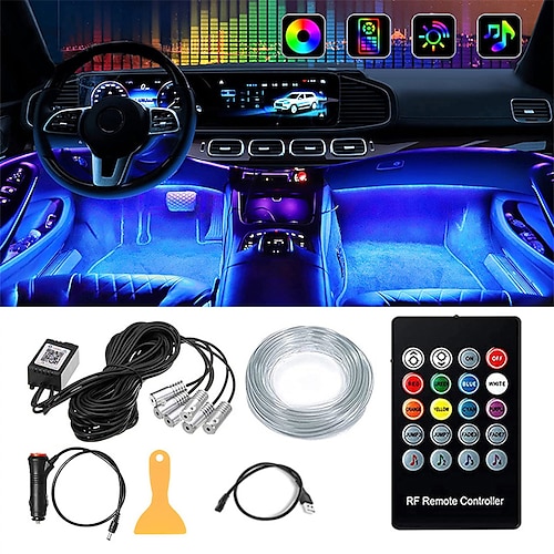 

OTOLAMPARA 2 in 1 RGB LED Atmosphere Car Interior Ambient Light Fiber Optic Strips Light By Remote Control Neon LED Auto Decorative Lamp