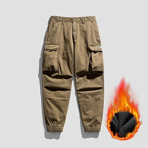

Men's Cargo Pants Fleece Pants Winter Pants Trousers Multi Pocket Solid Colored Warm Daily Going out Streetwear 100% Cotton Chic & Modern Casual Khaki Grey Micro-elastic