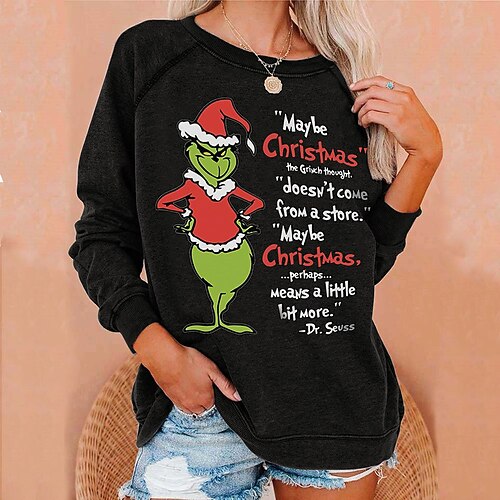 

Women's Sweatshirt Pullover Christmas Black Graphic Christmas Round Neck Long Sleeve S M L XL 2XL 3XL