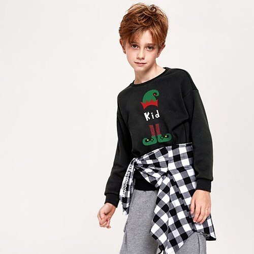 

Kids Boys Christmas Sweatshirt Letter Casual Long Sleeve Fashion Cotton 3-6 Years Winter Black Red