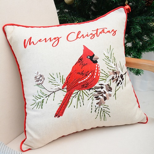 

Christmas Throw Pillow Cover Embroidery Square Quality Pillow Case for Bedroom Livingroom Cushion Cover Cardinal