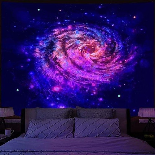 

Galaxy Blacklight UV Reactive Wall Tapestry Art Decor Blanket Curtain Picnic Tablecloth Hanging Home Bedroom Living Room Dorm Decoration Polyester