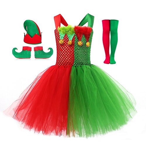 

Kids Girls' Ugly 3pcs Christmas Dress A Line Dress Performance Party Patchwork Green Knee-length Sleeveless Active Adorable Dresses Christmas Spring Summer Regular Fit 3-7 Years