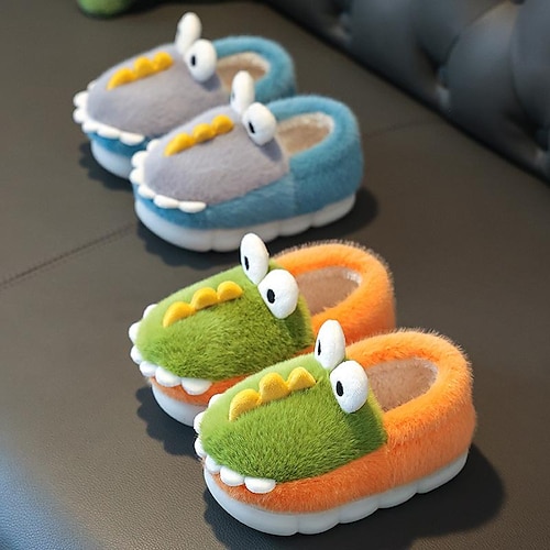 

Kid Winter Home Slippers Dinosaurs, Warm House Fluffy Snowflakes Fleece Slippers with Anti- Skid Sole, Winter Shoes for Indoor, Outdoor