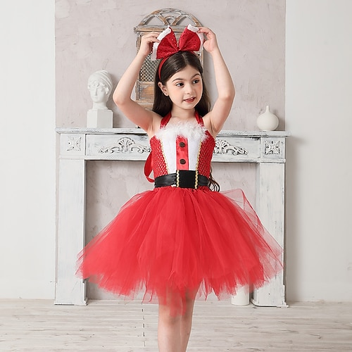 

Kids Girls' Christmas Party Tutu Dress Color Block A Line Dress Christmas Gifts Red Above Knee Sleeveless Sweet Dresses Christmas Spring Summer Regular Fit 4-12 Years