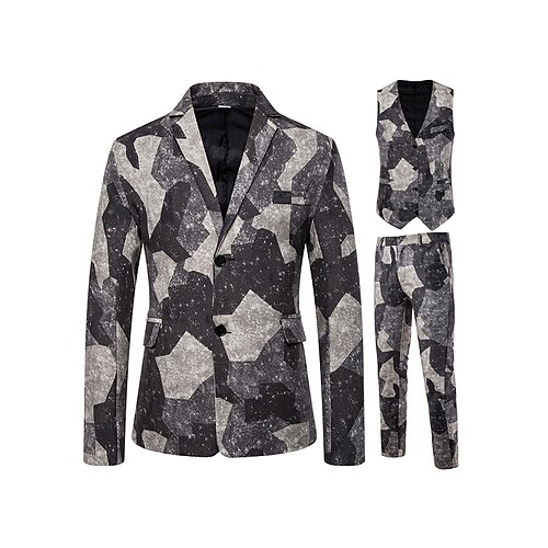 

Black White Men's Ugly Suits 3 Piece Patterned Tailored Fit Single Breasted Two-buttons 2022