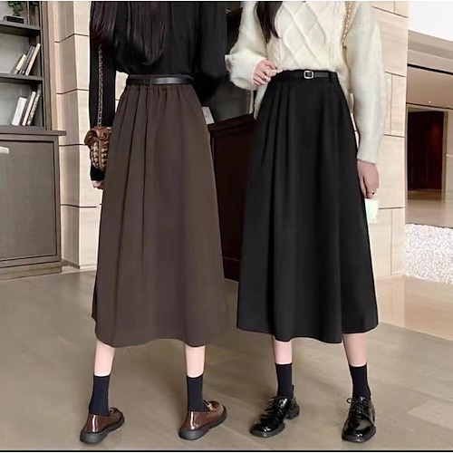 

Women's Skirt Midi Woolen Black Brown Skirts Fashion Casual Daily Weekend One-Size