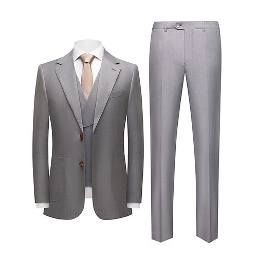 

Light Grey Gray Men's Suits 3 Piece Solid Colored Standard Fit Single Breasted Two-buttons 2022