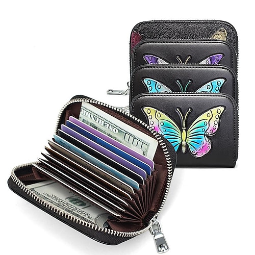 

Women's Girls' Wallet Credit Card Holder Wallet PU Leather Zipper Embroidery Daily Blue butterfly Colorful butterfly Purple butterfly rose butterfly