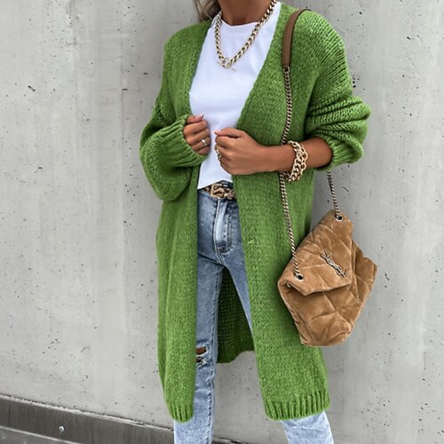 

Women's Cardigan Sweater Jumper Ribbed Knit Knitted Pure Color Open Front Stylish Casual Daily Holiday Winter Fall Green Pink S M L / Long Sleeve / Regular Fit / Going out
