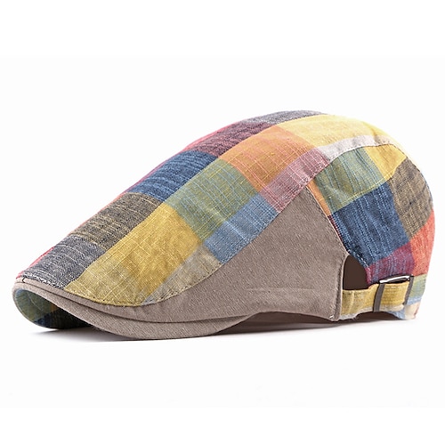 

Men's Hat Beret Hat Blue Yellow Street Dailywear Weekend Adjustable Buckle Print Plaid Portable Comfort Fashion