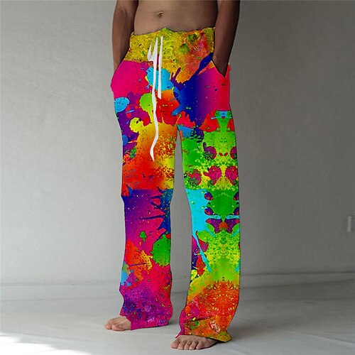 

Men's Trousers Beach Pants Drawstring Elastic Waist 3D Print Rainbow Graphic Prints Comfort Breathable Casual Daily Holiday Streetwear Designer Purple Rainbow